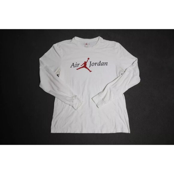 Air Jordan Shirt Men M White Active Long Sleeve Spell Out Jumpman Logo Graphic - Picture 1 of 8